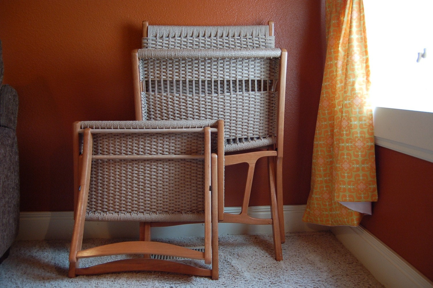 Wegner danish cord folding chair and ottoman
