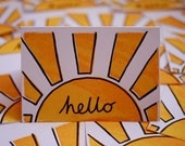 Hello Sunshine. Gocco hand printed card. Two screen yellow and black on white card.