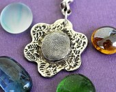 Fingerprint Thumbprint Necklace Silver Flower in Sterling Silver Personalized
