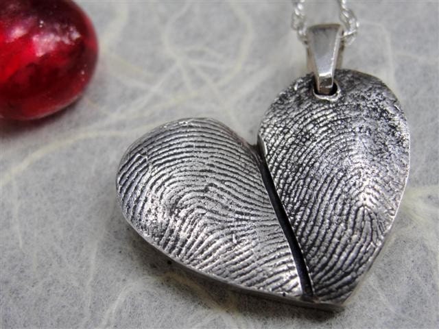 Fingerprint Heart Necklace Thumbprint in Sterling Silver Personalized