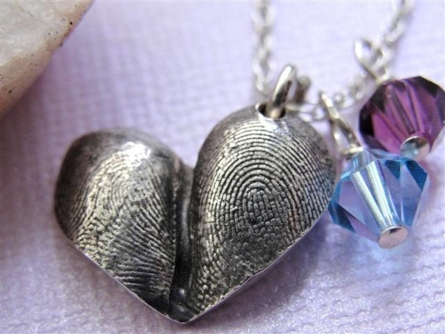 Fingerprint Heart Jewelry Necklace Personalized Thumbprint Sterling Silver