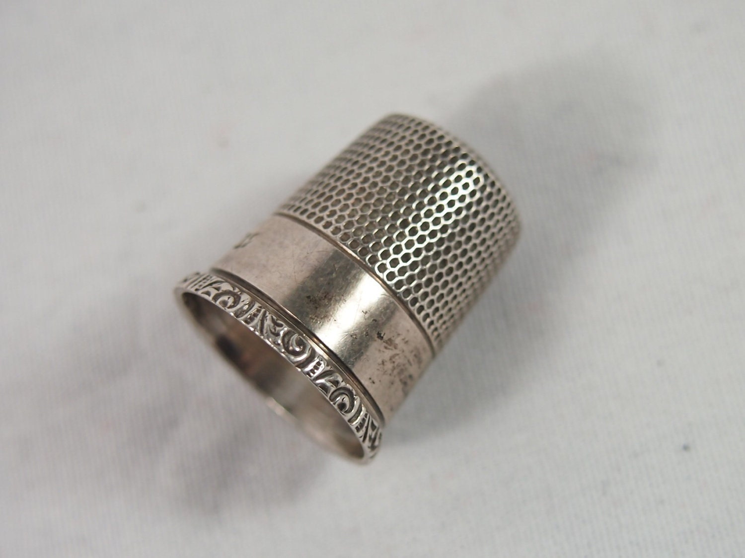 Vintage 30s Simons Brothers Sterling Silver Etched Thimble Sz 12