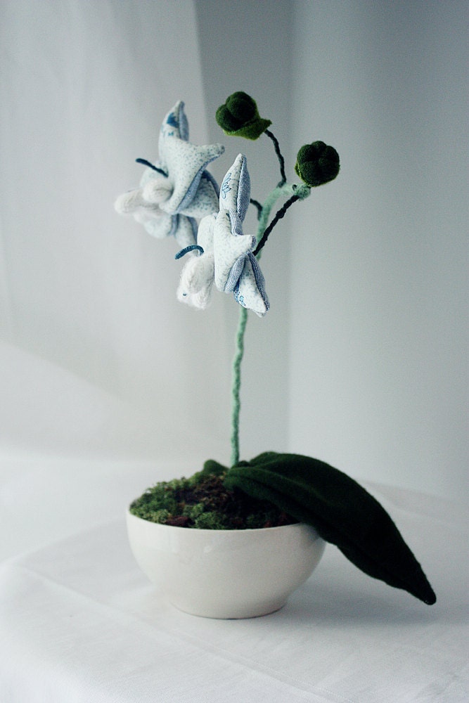 large kimono double blossom orchid in pale blue, hand stitched. made to order.
