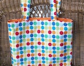 Polka Dotted Canvas Beach/Diaper Bag