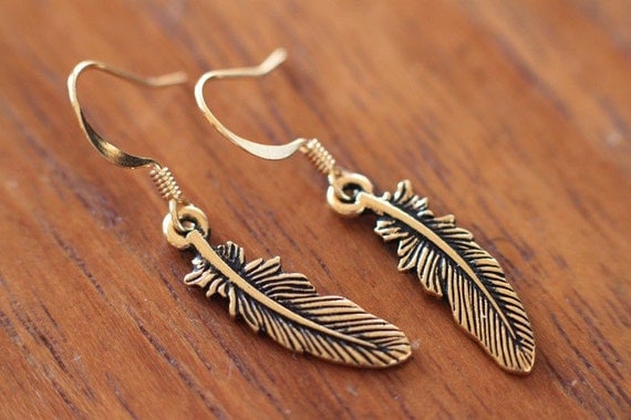 no. 268 Tiny Gold Feather Earrings