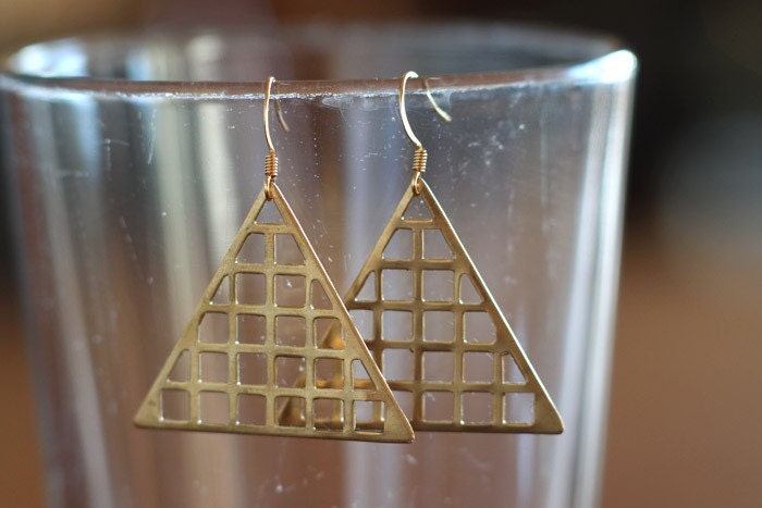 Brass Triangle Grid Earrings