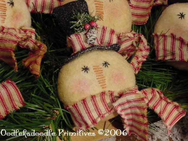 Primitive Christmas Snowmen Ornies, Bowl Filler, Tuck E-Pattern  ET