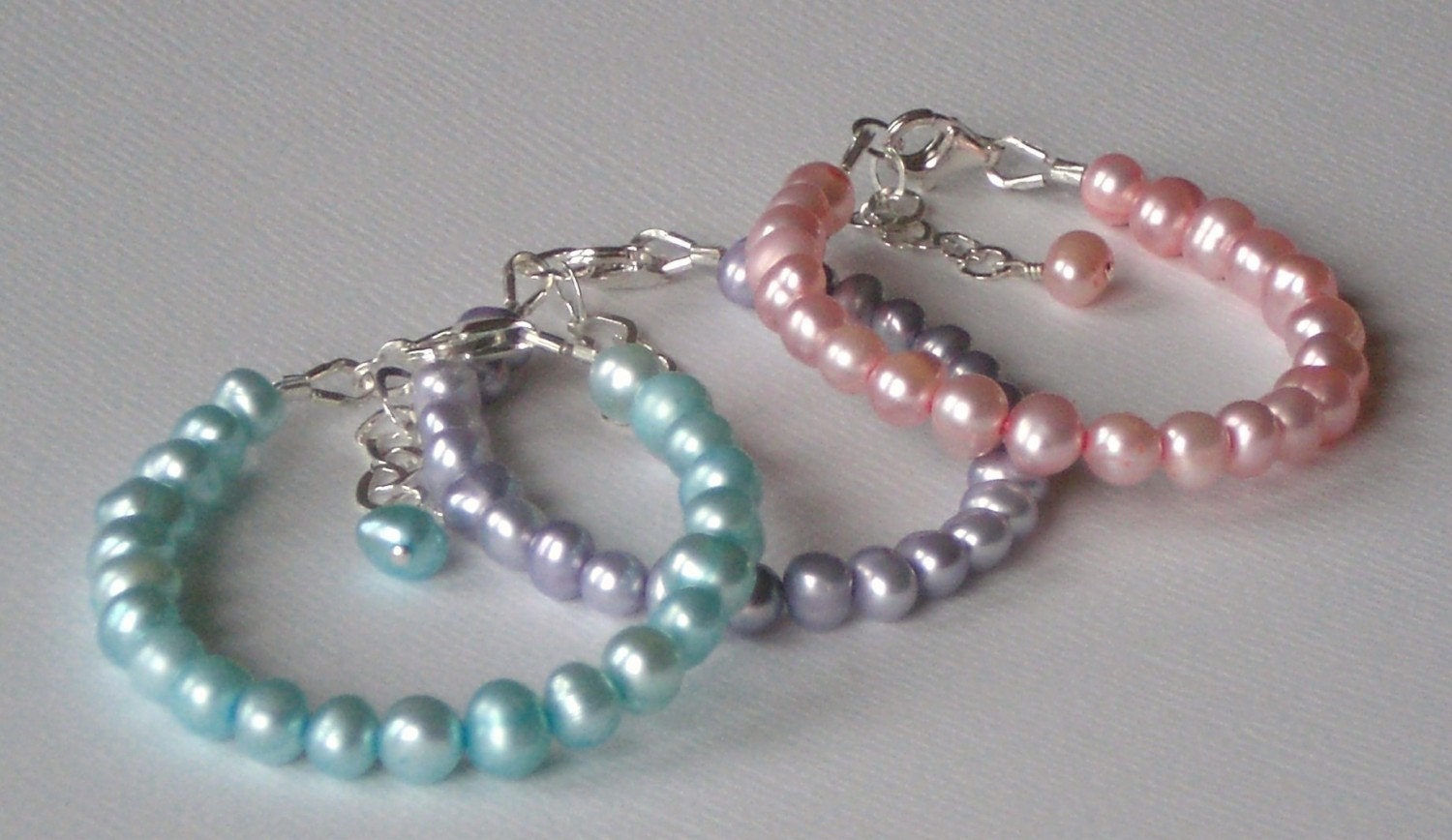 ADDISON PRINCESS SET Children's Freshwater Pearl Bracelet Set Pink, Purple, Blue-Green Perfect For a Princess Party