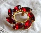 Vintage  Ruby Red Flaming Stone Pin Eye Catching