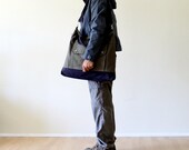 Men - Project Messenger Bag in Olive Grey with dark Navy - UNISEX BAG / Tote Bag / For her / For men / For women / For him / under 50