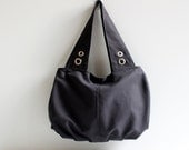 Grandy Large Hobo Bag in Dark Grey / Gray / Double Shoulder Bag / Diaper Bag / Pleated Bag / Zipper Closure / Pocket / Turquoise Lining