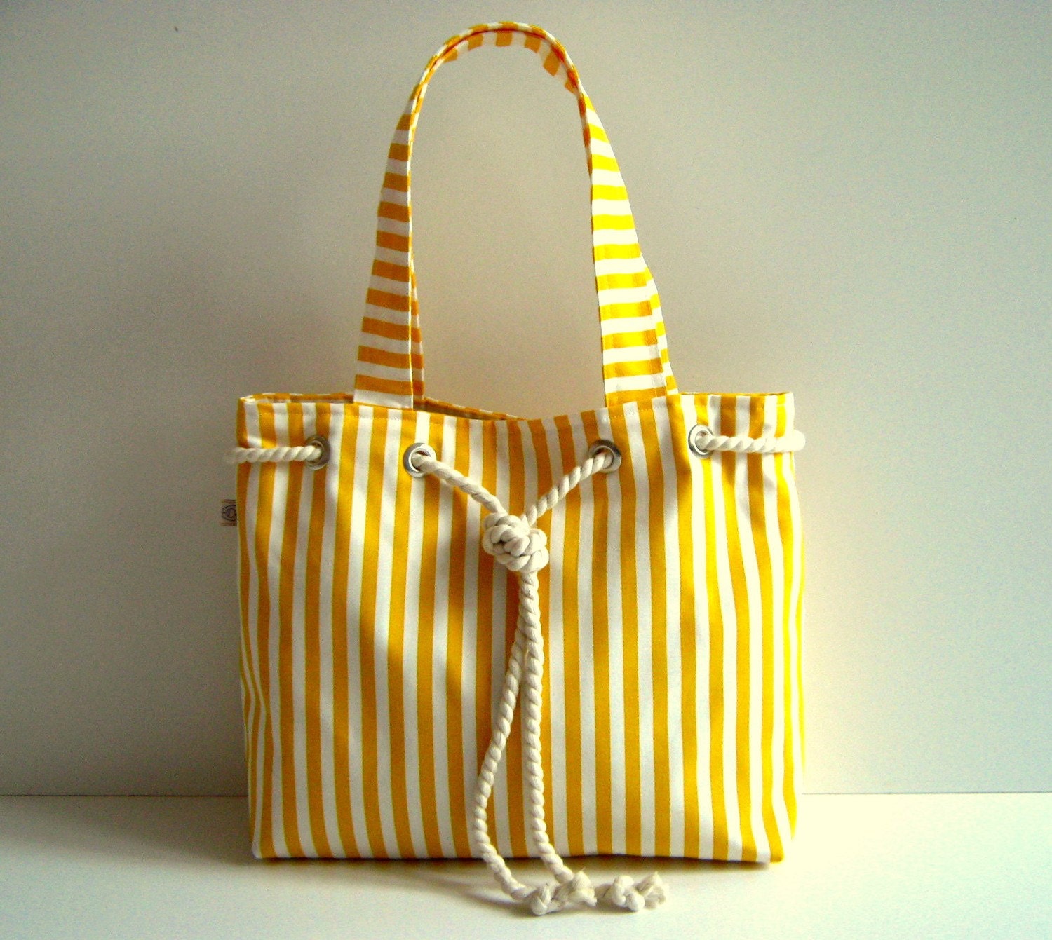 Sailor Tote Bag -yellow and white striped, with cotton rope accessory-