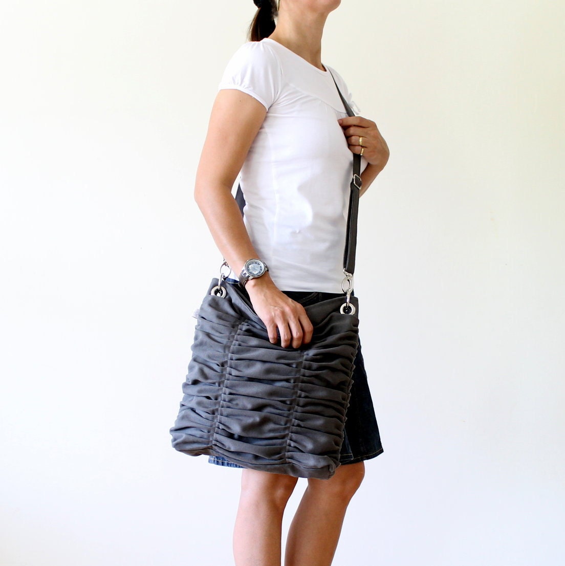 Poetry in Grey / Gray / Pleated Bag / Shoulder Bag / Diaper Bag / Large / Ruffles Bag / Messenger / Cross Your Body / Choose your Color