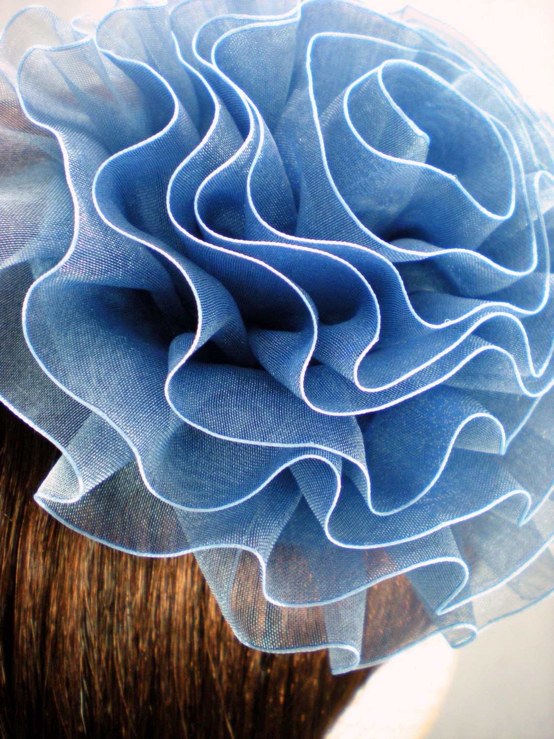 Blue Flower Hat Organza Ribbon Ruffle Rose