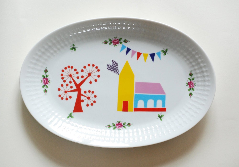 Little village church large serving platter