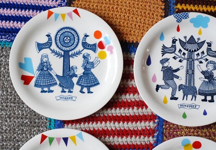 Set of 6 folklore and fun plates made to order