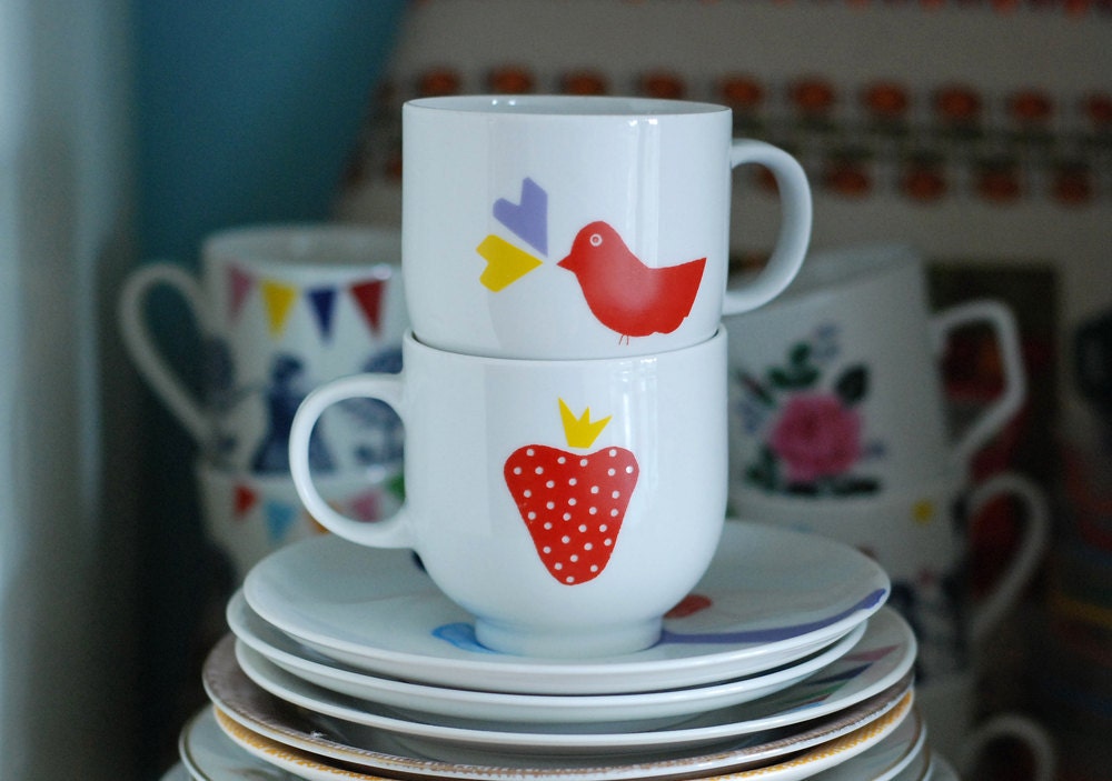 Bird & strawberry cup and saucer set
