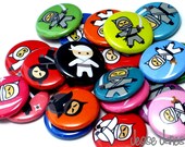 NINJAS -  set of 25 pin back buttons - perfect NINJA PARTY favors