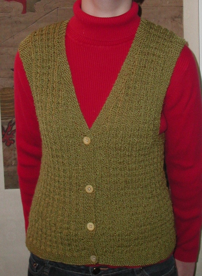 Aran Inspired Betty Martin Reversible Button Down Vest Knitting Pattern