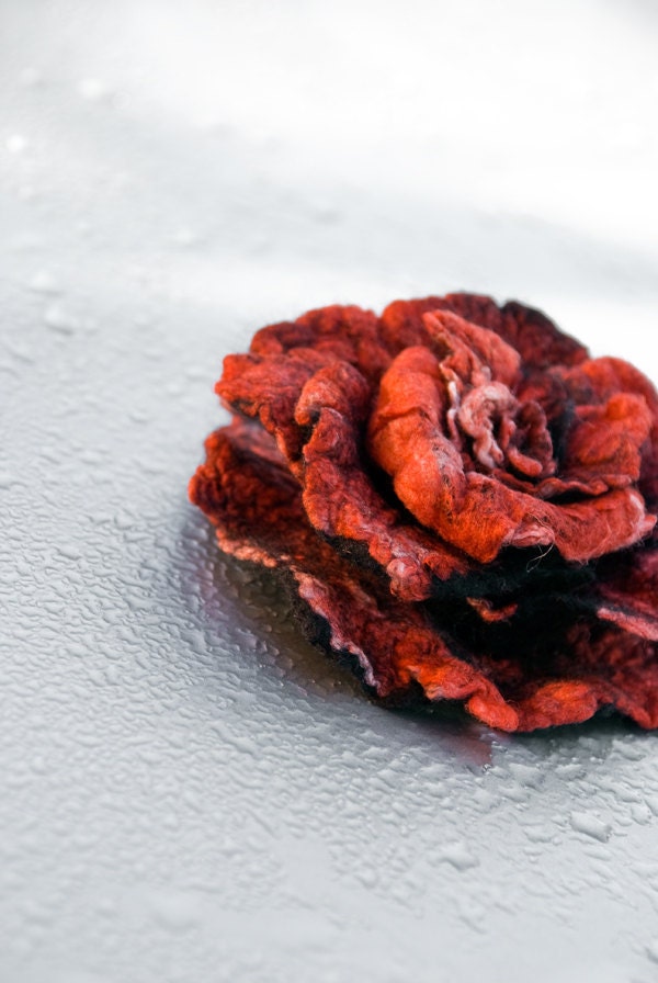 Rose brooch from wool and silk, gift for her