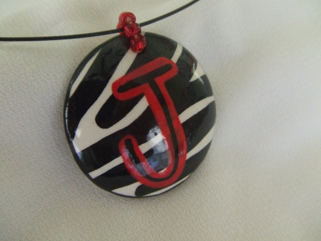 Round zebra pendant letter J PENDANT ONLY SALE