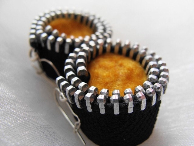Zipper Earrings Felted Yellow Yum Yum Bubble Gum Lemon Sun