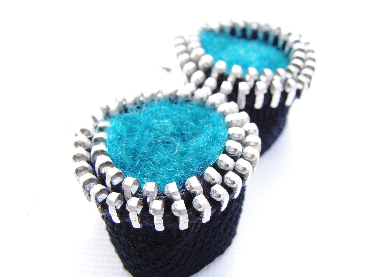 Zipper Earrings Felted Turquoise Blue