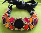 Felt Necklace,  Zipper Necklace, Statement Necklace, Handmade, Zipper And Felted Wool, Aubergine, Orange, Pink, Yellow