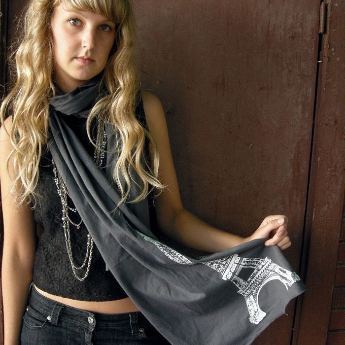 Eiffel Tower print long gray wrap Scarf