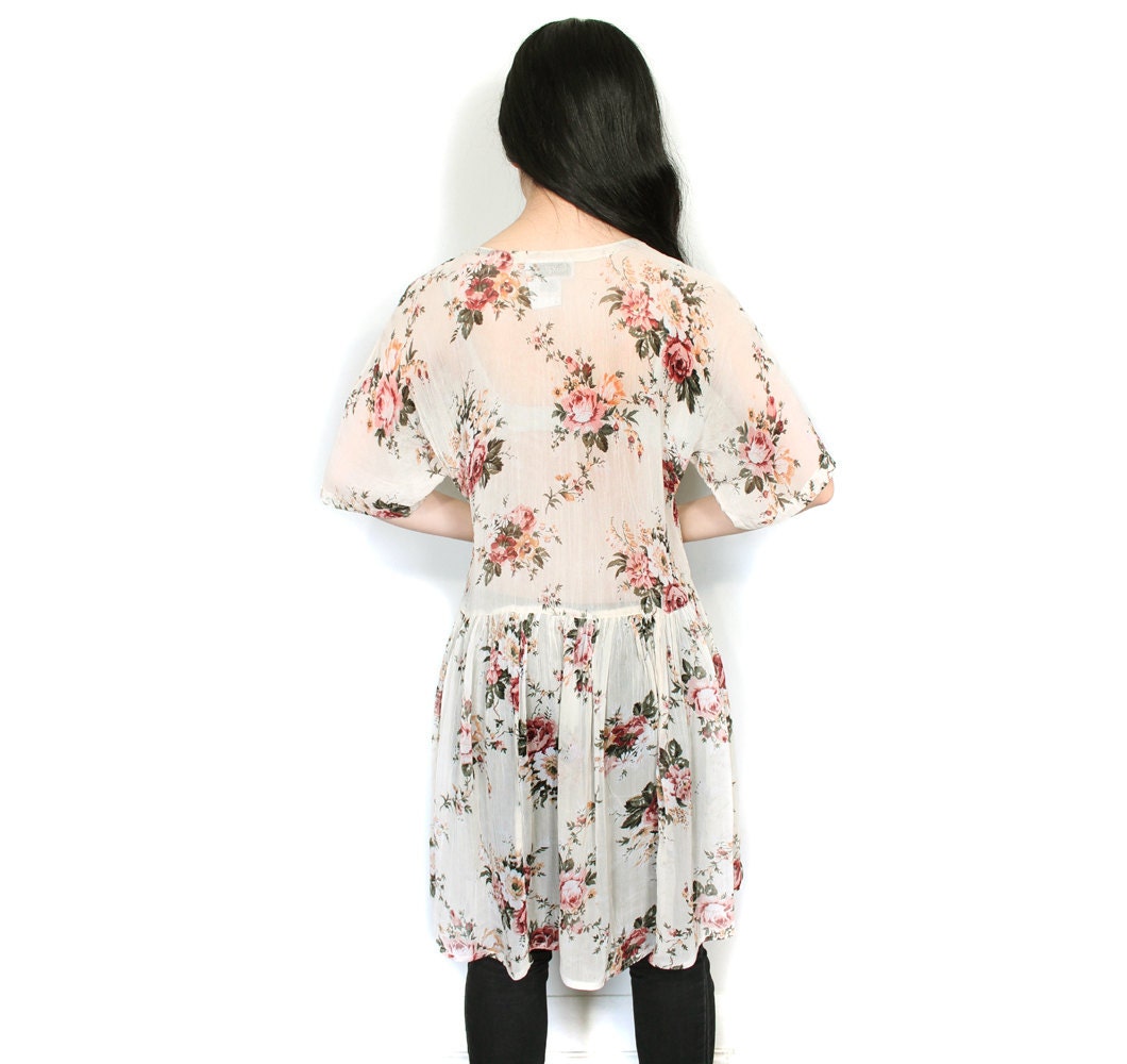 Vintage sheer cream floral tunic Small / Medium