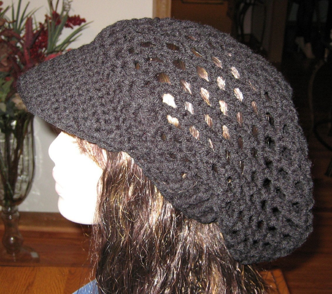 Billed Black Mesh Slouchy Beanie Snood Dread Tam Dread Hat