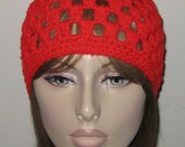 Red Crochet Beanie Cloche Hat