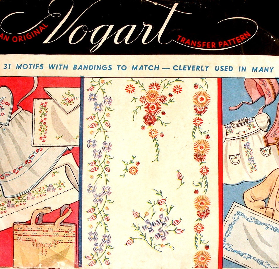 Vintage Vogart Embroidery Transfer Vogart 153 Floral Motifs Factory Folded