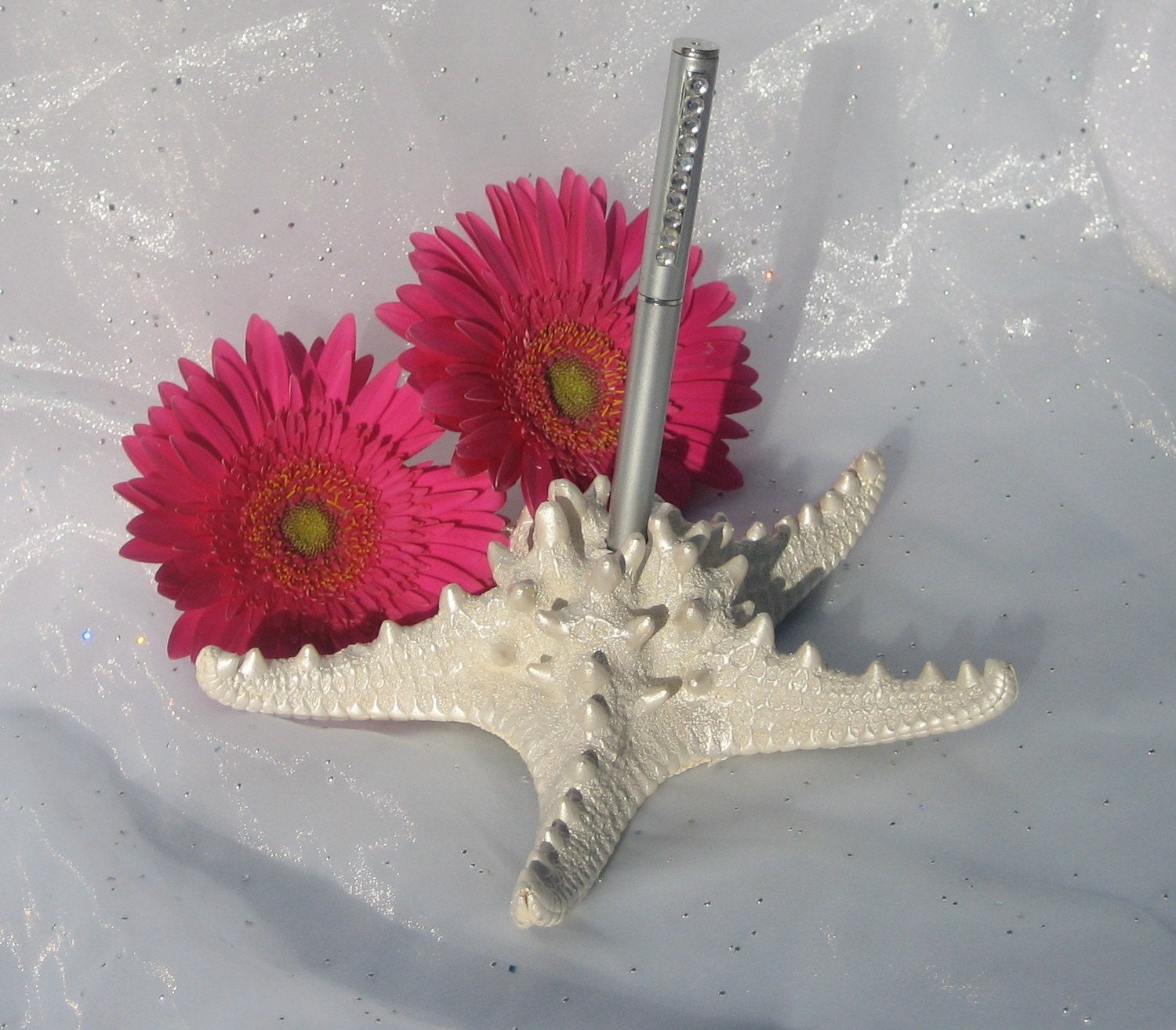 Pearlized Starfish Pen Holder for Guest Books