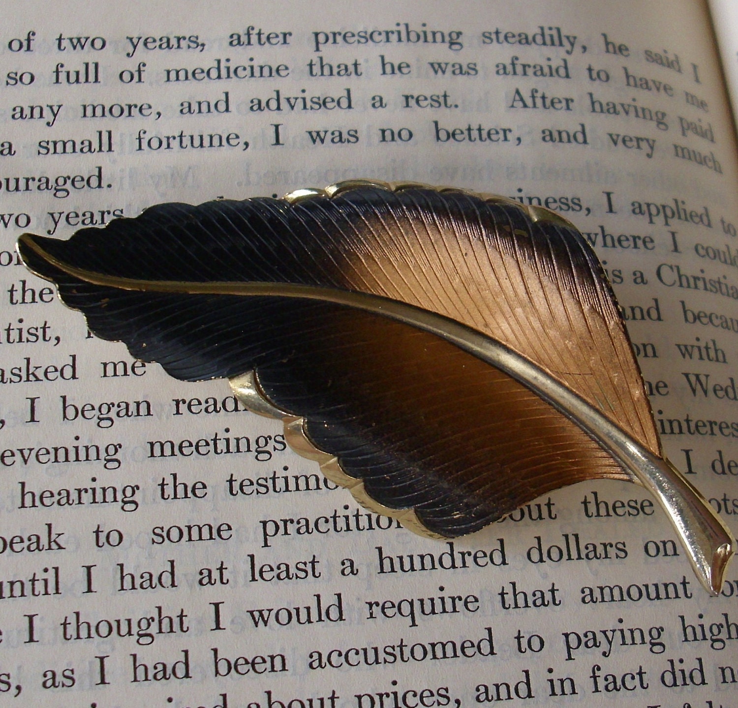 Vintage Enamel Feather Plume Brooch