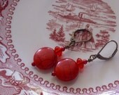 Red Coral Coin Earrings