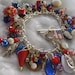 Red White and Blue Charm Bracelet and Patriotic Rhinestone Brooch