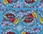 LAMINATED COTTON, Curated Bloom in fun blue, 1 yard