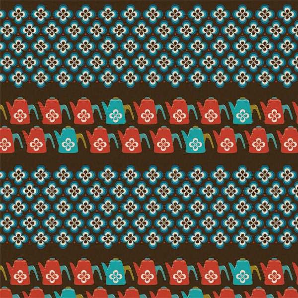 Ruby Star Shining by Melody Miller for Kokka, Coffeepots in brown, 1/2 yard