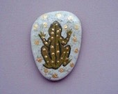 Handpainted green and gold frog stone pin