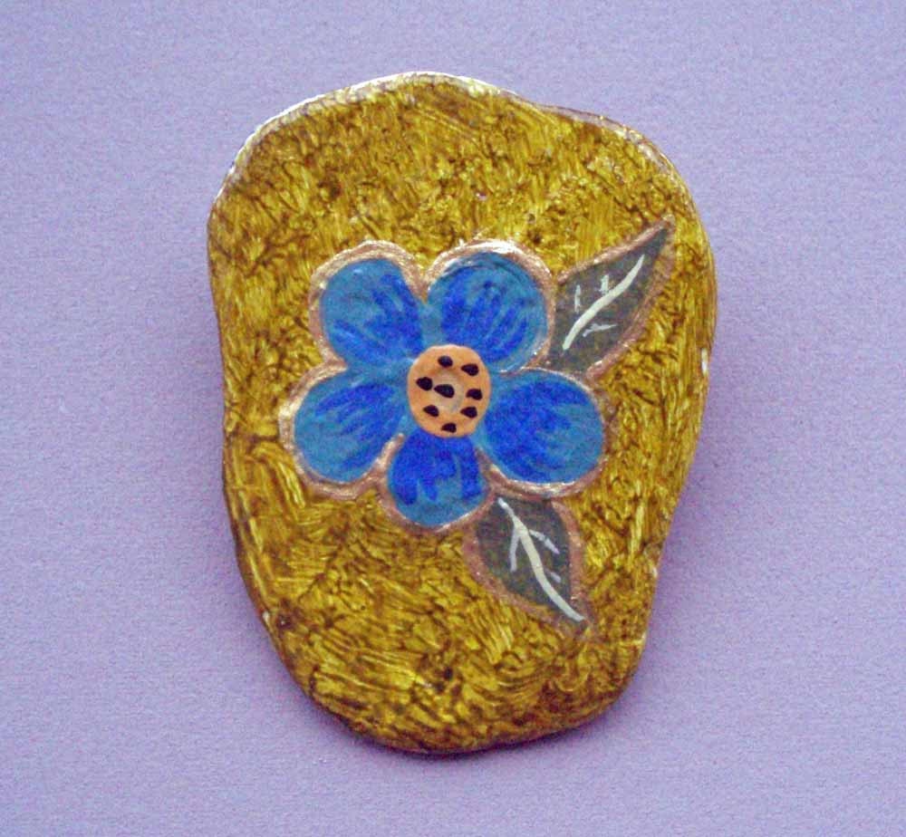 Handpainted Blue Posy Stone Pin