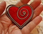 Heart brooch kit.... brass zipper and two ready cut hearts...your choice of color.