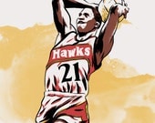 Dominique Wilkins Atlanta Hawks NBA Illustrated Print