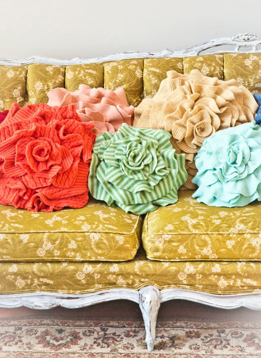 Custom color ruffle rose pillow LARGE - as seen on Daily Candy