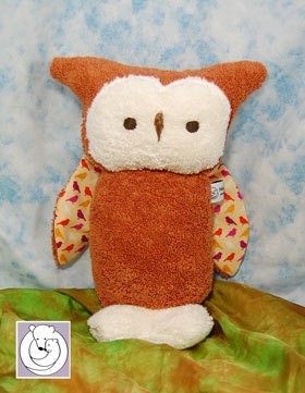 Owl Baby Toy Red Brown Birds on Cream Natural Materials