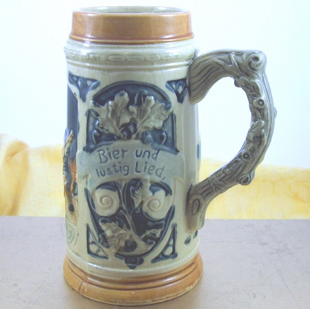 Items similar to Vintage Ceramic Beer Mug German style stein painted