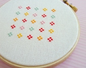 Completed Cute and Colorful Flower Cross Stitched in Wooden Hoop