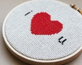 Made to Order. Completed I Heart U Cross Stitched in Wooden Hoop