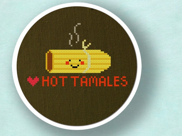 I Heart Hot Tamales. Food Cross Stitch PDF Pattern