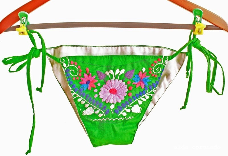 Jade Green Mexican embroidered bikini bohemian hippie chic with love from Mexico size S M bikini TOP